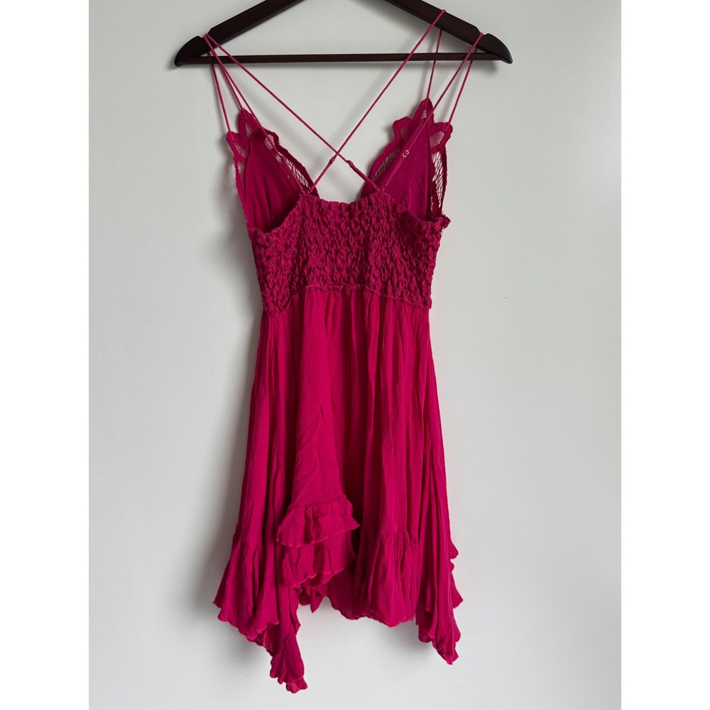 Free People FP One Adella Magenta Pink Crochet Lace Boho Slip Dress S Small sexy